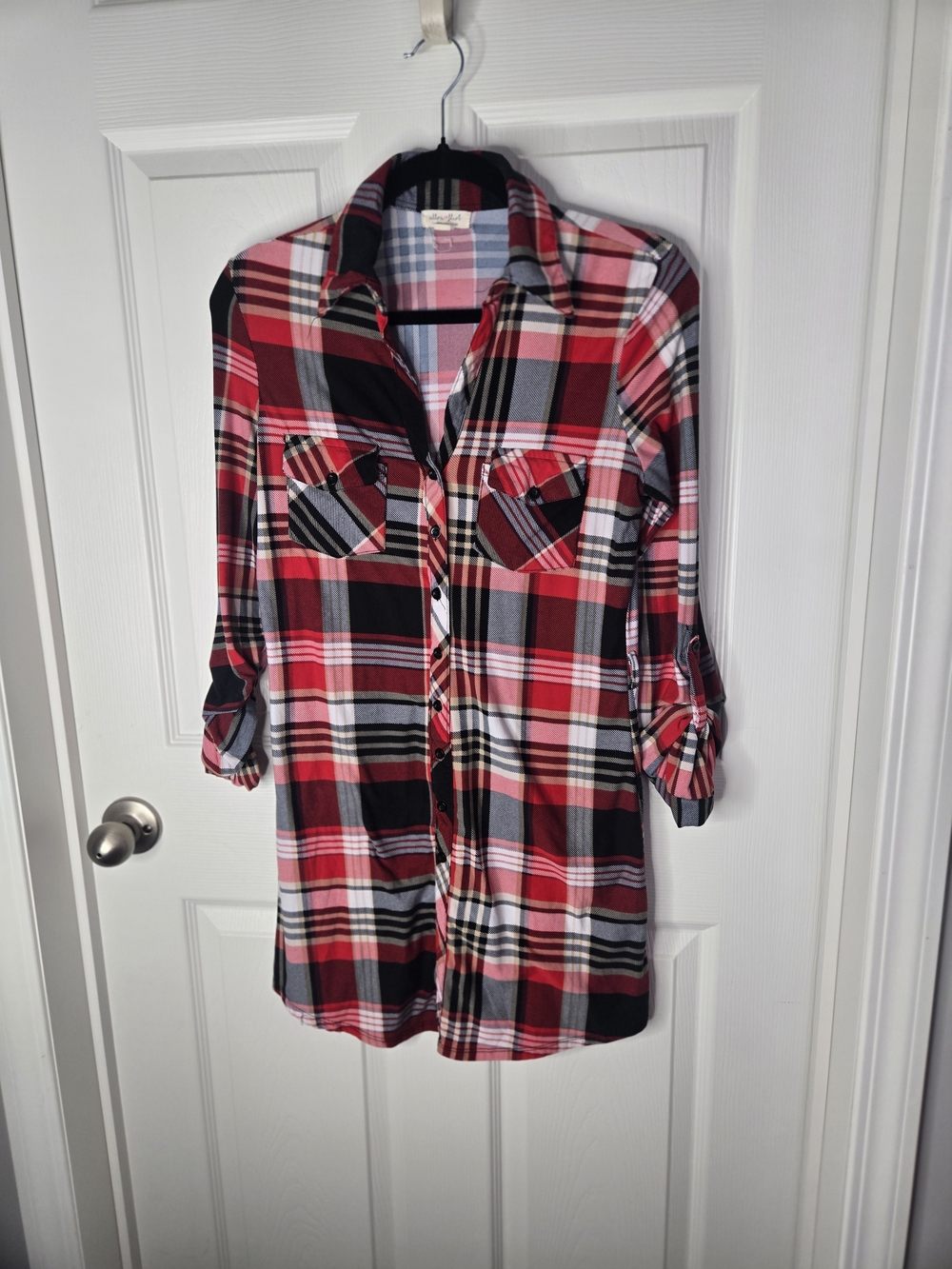 Ultra Flirt Red, Black & White Plaid Shirt
